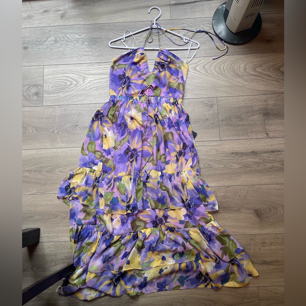 NWT - Lulus purple floral halter tiered summer midi dress
